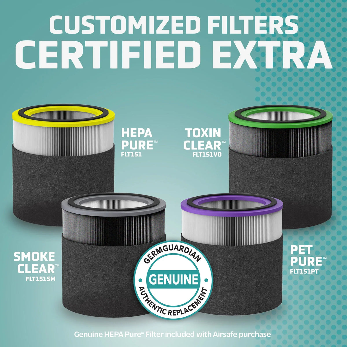 FLT151VO Germ Clear AC151 Guardian Purifiers, Filter for V HEPA Genuine and Filter AirSafe Toxin Replacement Air