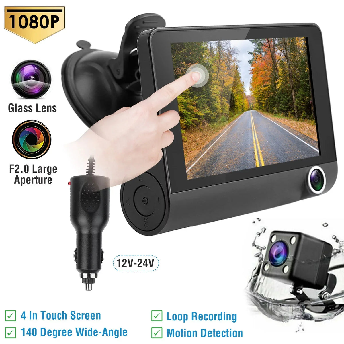 Rear Recording Motion G-Sensor Cam with Detection Front Dash Touch 1080P and iMouTEK Loop 4in Car Camera Dash Camera Screen
