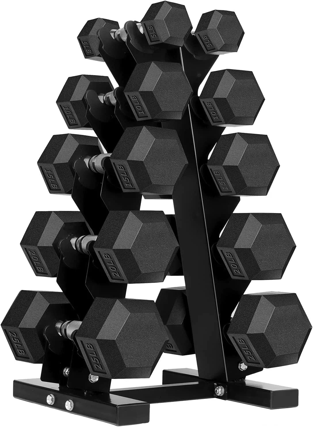 Rack 150 Rubber Dumbbells Hex Set and Coated Pound with Dumbbell