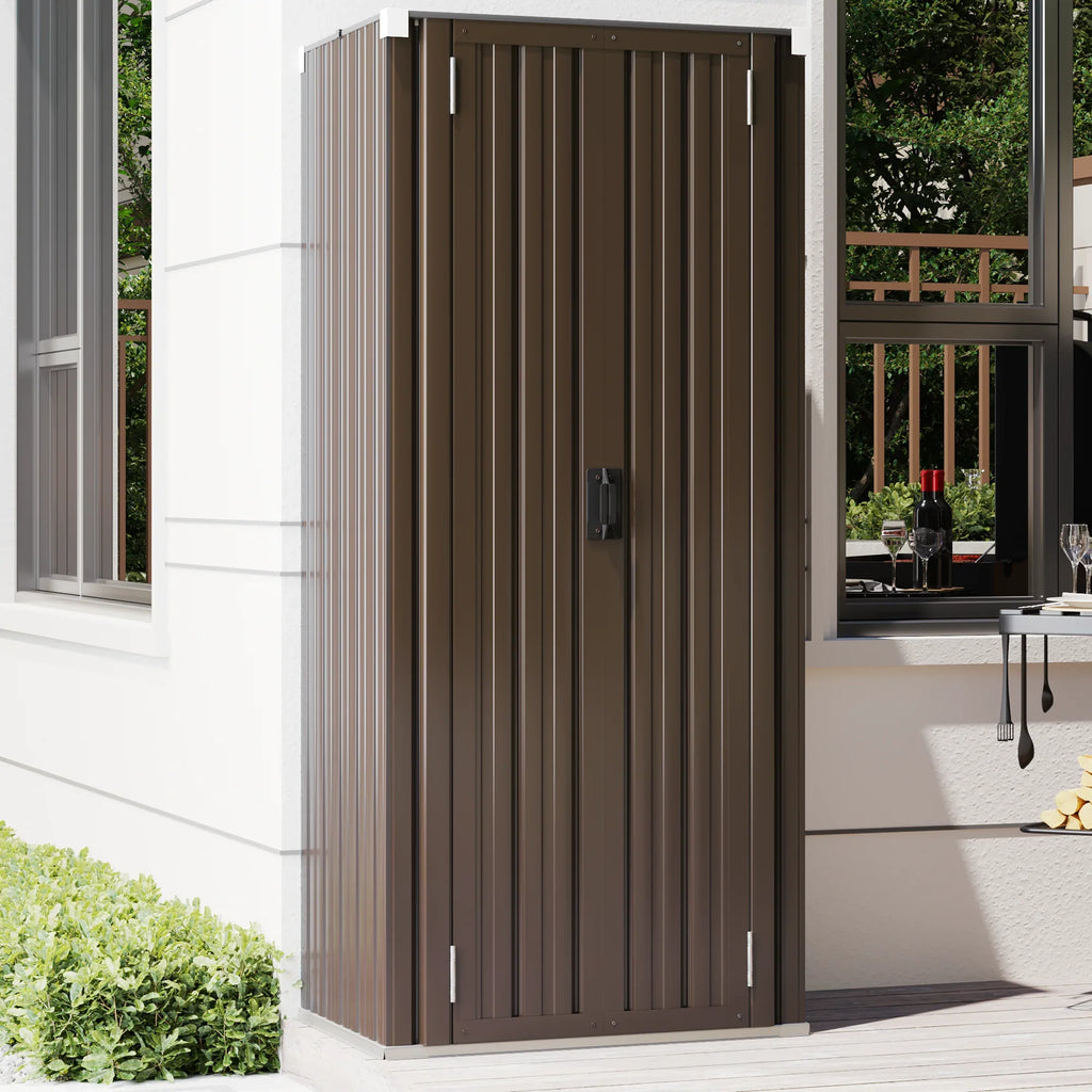 and Garden Garage& Shelves with Metal 70" YODOLLA Brown for Storage in Cabinet Organizer Storage Shed Indoor Doors Outdoor/