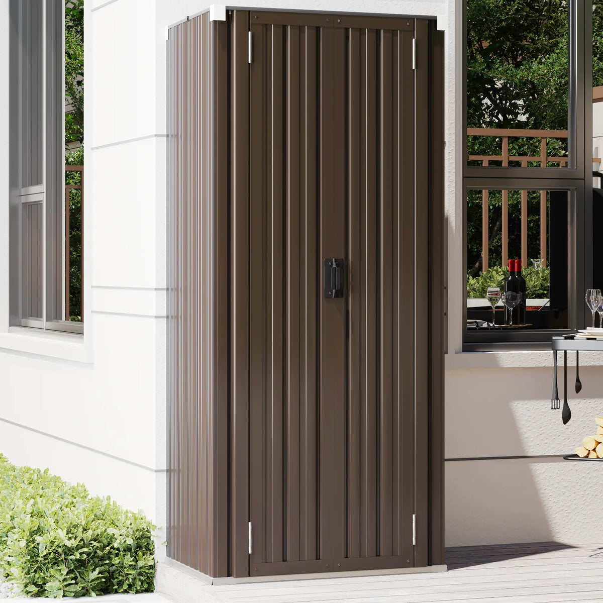 and Garden Garage& Shelves with Metal 70" YODOLLA Brown for Storage in Cabinet Organizer Storage Shed Indoor Doors Outdoor/