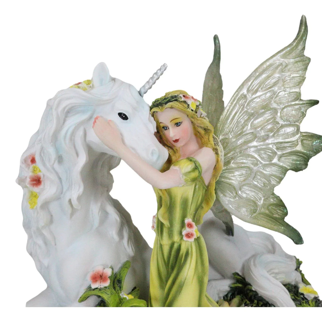 White Figurine Decor Gaia 7"L Rare Unicorn With Green Floral Statue Fairy Earth