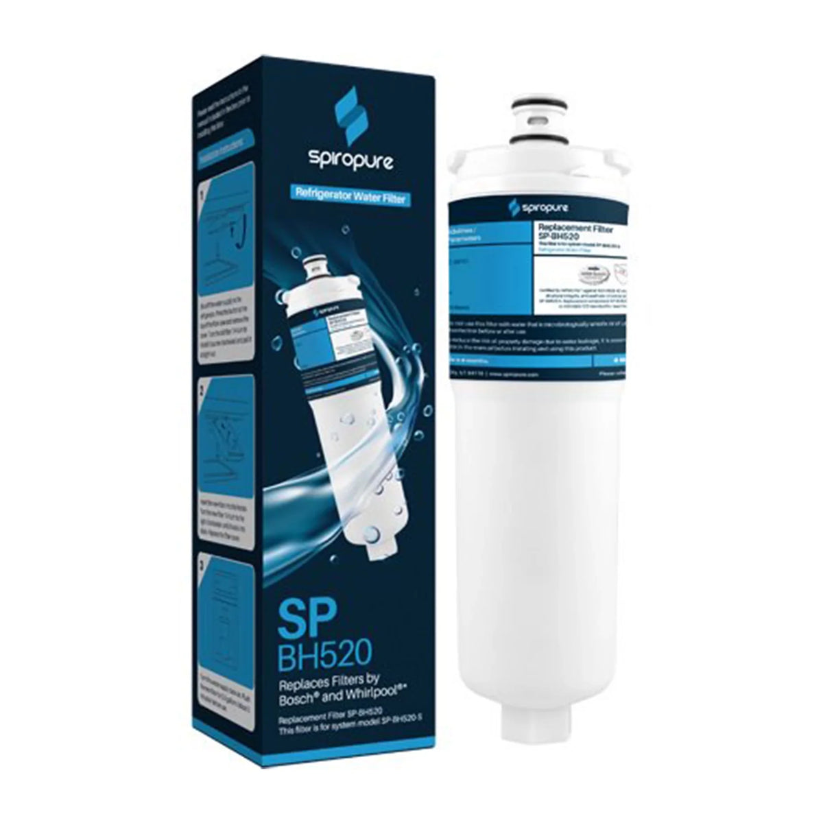 Filter SpiroPure Replacement Refrigerator Water SP-BH520-3PK Pack Part, 3