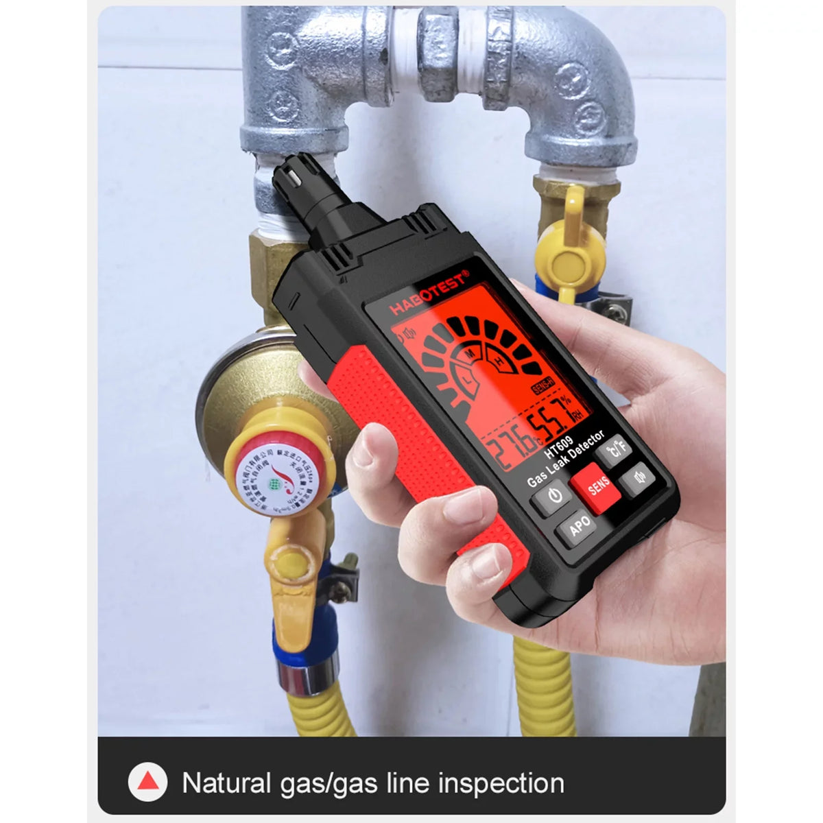 Detector Leak LCD with HABOTEST Methane Gas HT609 and Ambient Natural Detector Detector Combustible Alarm Gas and Hydrogen Gas Visual Display Humidity Temperature Audible