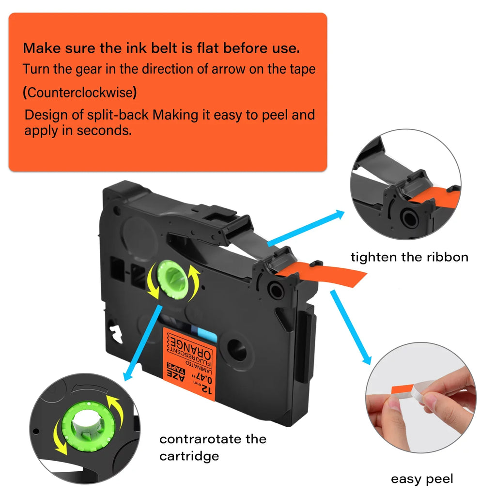 TZeB31 H110 Compatible Maker Label Brother 12mm Tape D400 PT-D600 Cube Laminated TZe 8 TZe-B31 TZB31 use Orange Black for in TZ P-Touch Pack GREENCYCLE Label D210 on Fluorescent TZ-B31 0.47''