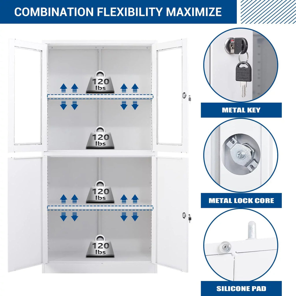 for STANI Metal Storage Storage Assembly Locker,Locking Doors Office Glass Cabinets Steel 71" Tool Cabinet Required with Office,Home,-