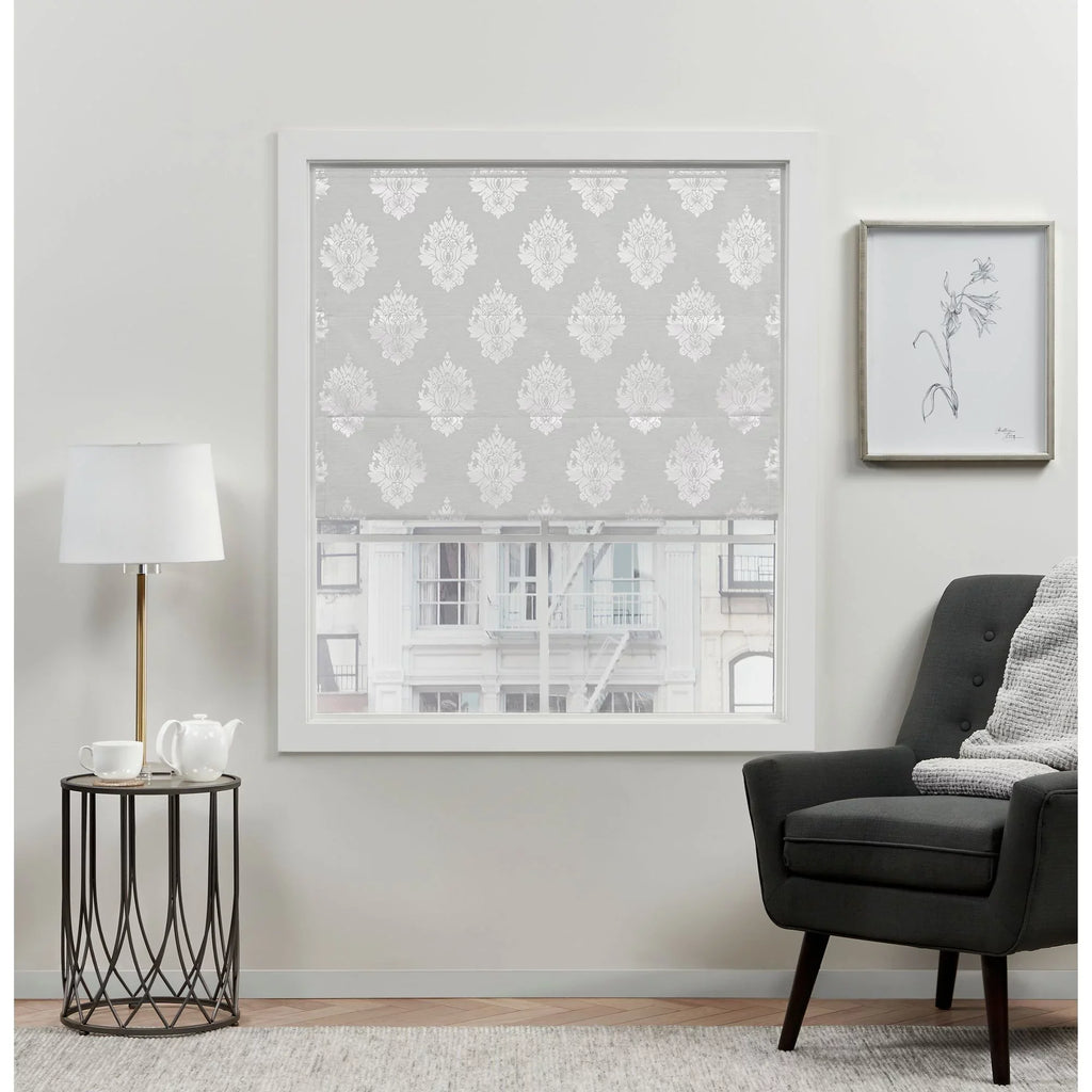 100% 34"x64", Marseilles Home Damask Silver Roman Blackout Exclusive Shade,