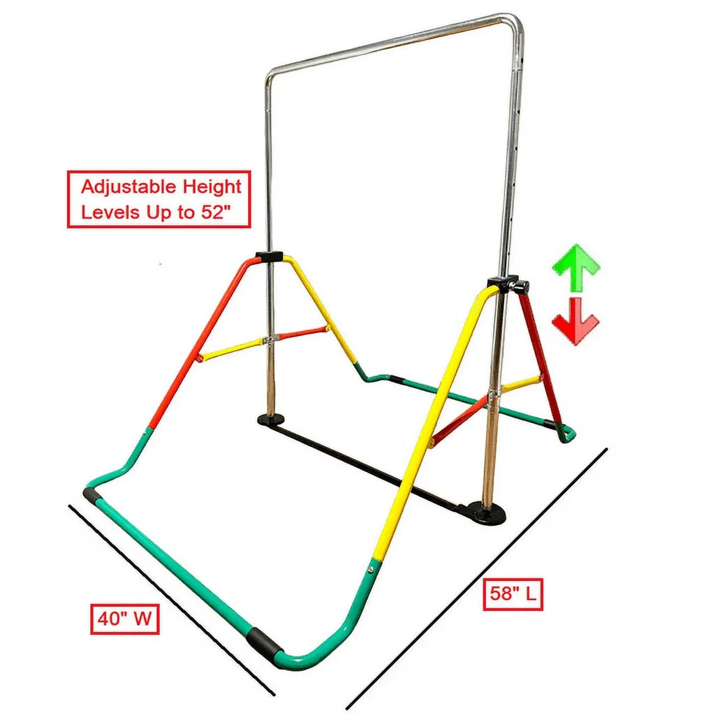 Junior Bar for Playground (Red/Yellow) Folding for Bar - Height-Adjustable Training Bar Kids' Gymnasts Bar Equipment Expandable Home Horizontal Kip - Monkey - Boys/Girls Gymnastics