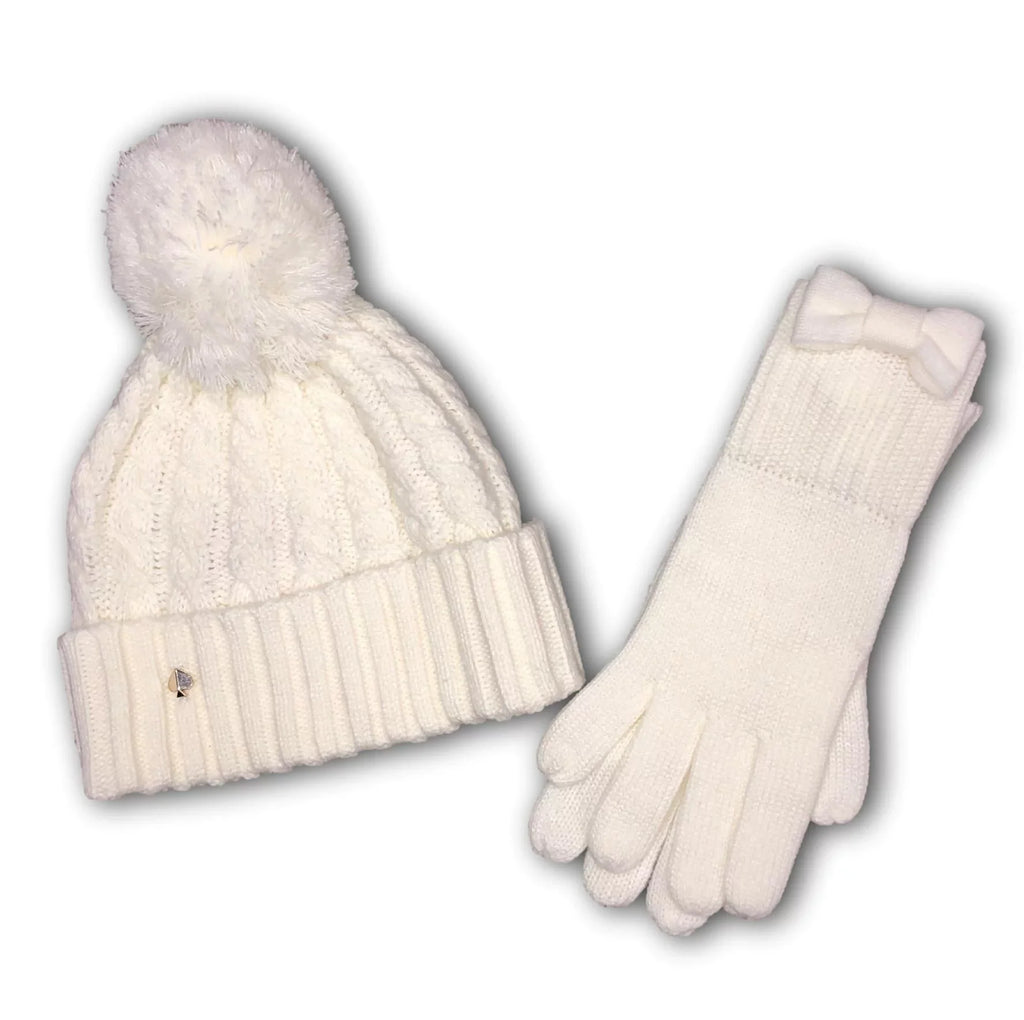 York Gloves Women for & Beanie Kate Spade French Size Cream Adult One Cable Accessories Set New