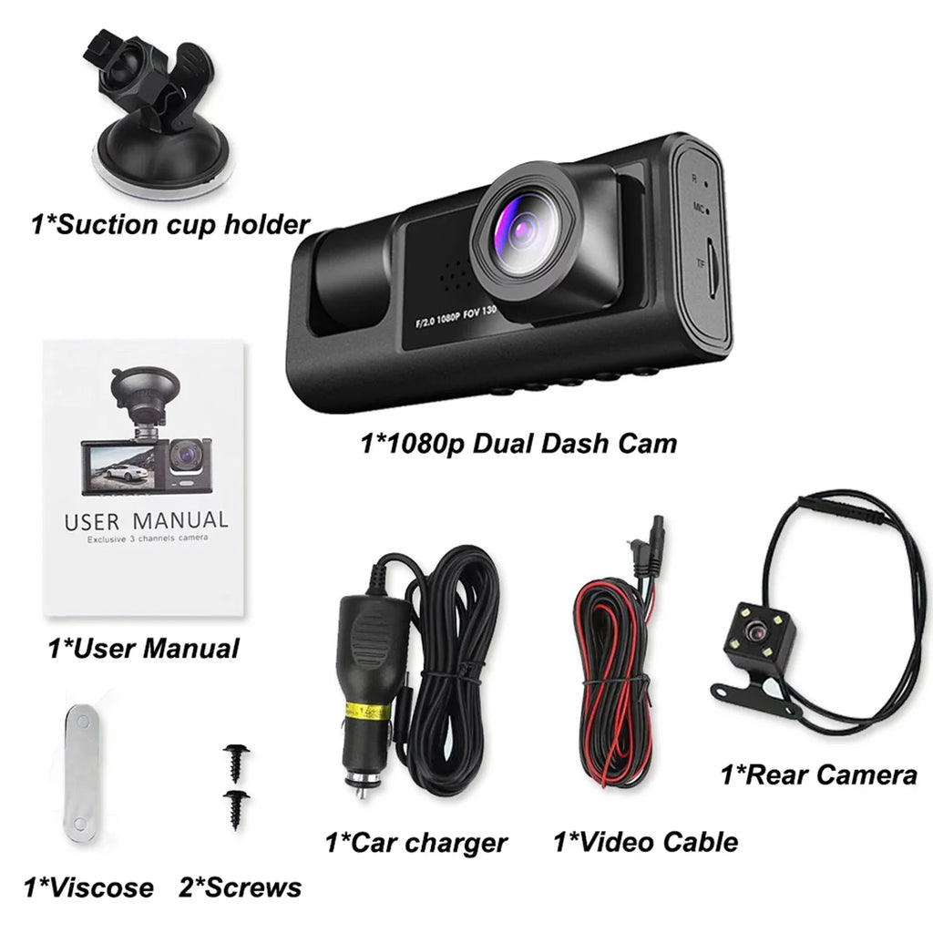 Dash Rear Video Andoer Car Camcorder Driving Car Vision Front Inside Recording Rearview Cameras Camera Night Car 1080P+720P+480p Recorder Mirror Safety 3 and Cam Auto Recorder