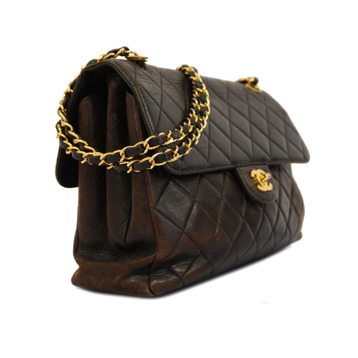 Black W Matelasse Chanel Chain Face Shoulder Pre-Owned Lambskin (Good) Women's Bag Double