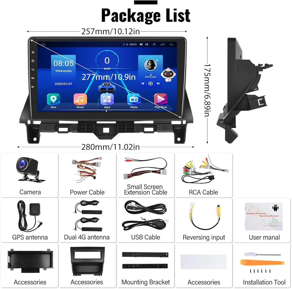 THONZER 10.1 Camera（4G+64G） Car Honda WiFi Navigation Screen Stereo 2008-2013 with Core Auto Inch Touch 4G Car Android Android 8 CarPlay Radio Accord for Bluetooth 8th 5.0 Stereo Backup GPS
