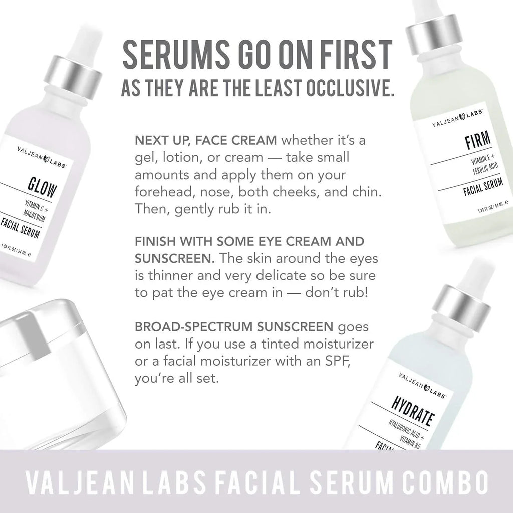 Pack Facial Labs Supercharged, and - Paraben Ingredients Firm Combo Serum, Cruelty Valjean of Skincare Bottles - Free, Glow, Free, Hydrate, Targeted 1oz