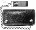 Wallet Lucky Black Chain Leather Old Genuine 6" 13 Time Embossed