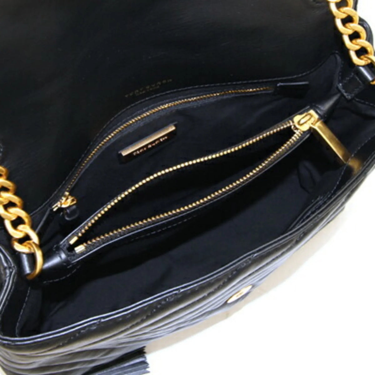 Chevron Chain Burch Black (Good) Bag Pre-Owned Leather TORY 58465 BURCH Quilted Women's Tory Shoulder Kira