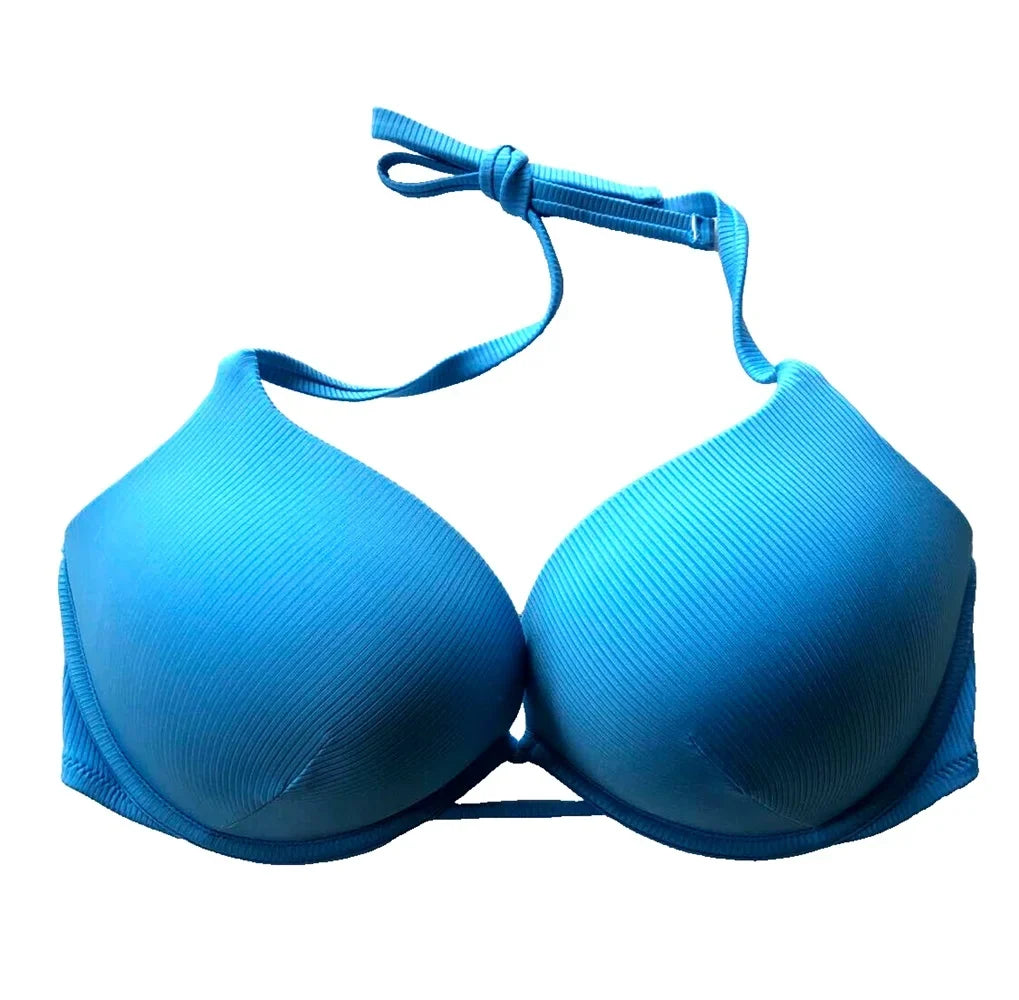 Size Blue Halter Add-2-Cups Victoria's Top Push Bikini 32A Up Capri Secret NWT Bombshell Swim