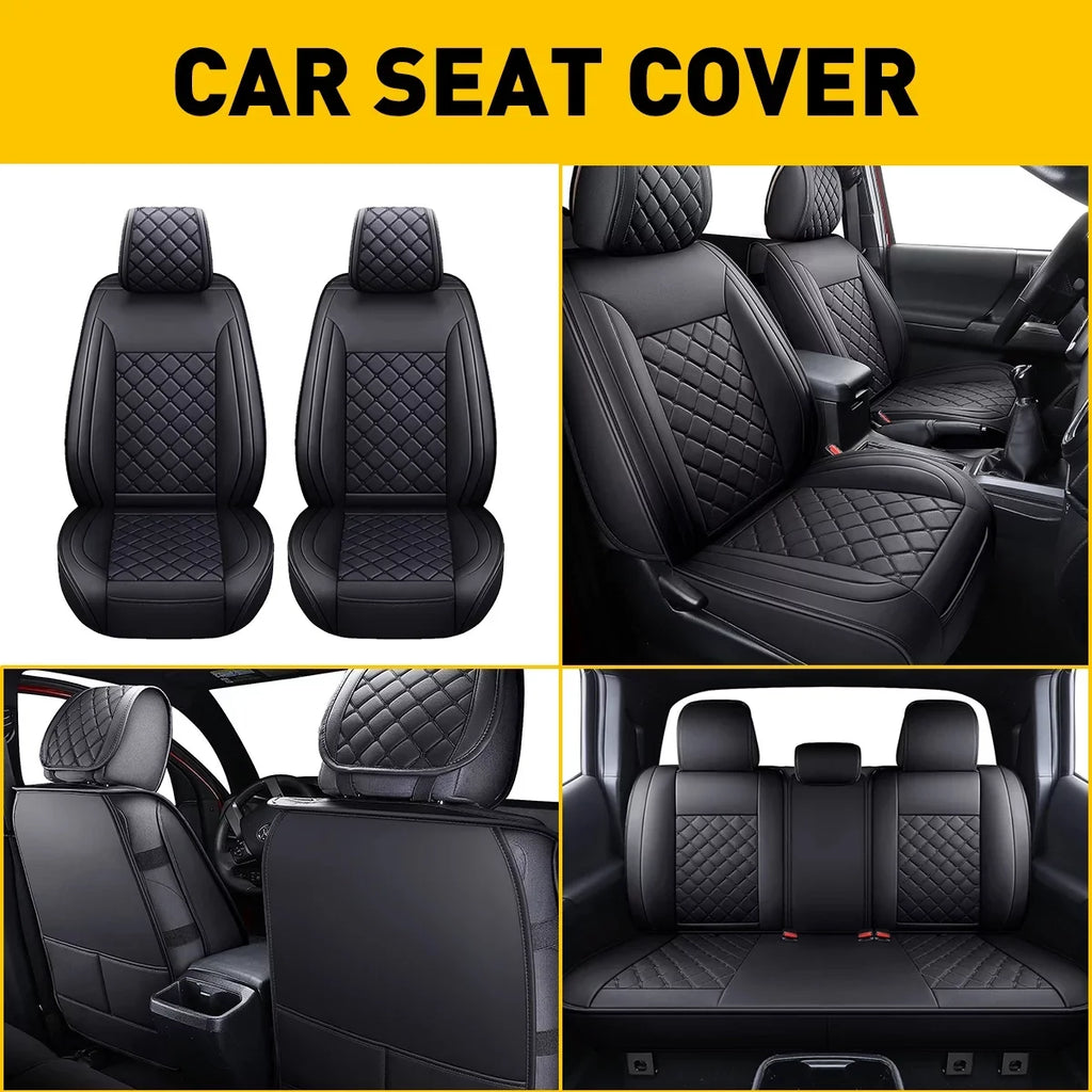Set Toyota (Full Cab Full Seat for Leather 2007-2023 Covers Set, Black) With Crew Tacoma Fit Car Waterproof