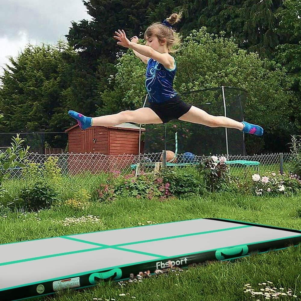 FBSPORT Exercise Material 20ft Mat, Track Green Air Mat, Carbon Tumbling Mint Fiber Gymnastic Inflatbale
