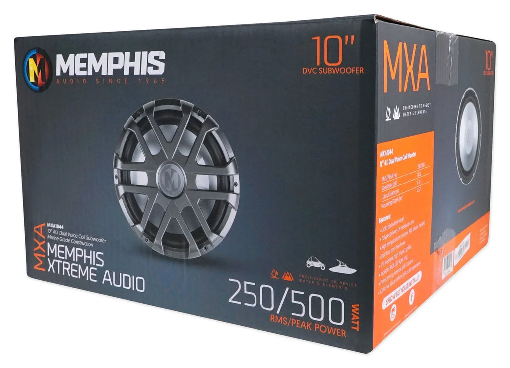 10" Watt LED 500 Dual 4-Ohm Sub Subwoofer Marine Memphis MXA1044 Boat Audio