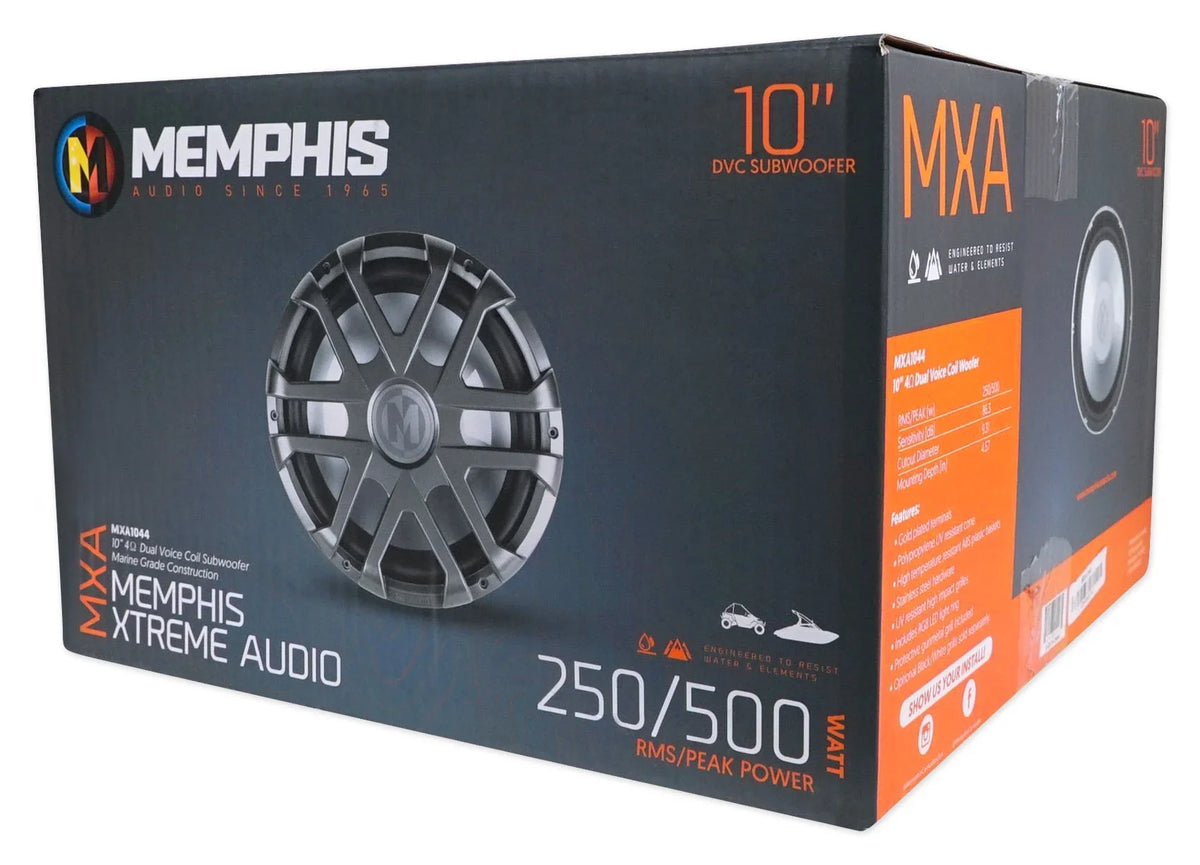 10" Watt LED 500 Dual 4-Ohm Sub Subwoofer Marine Memphis MXA1044 Boat Audio