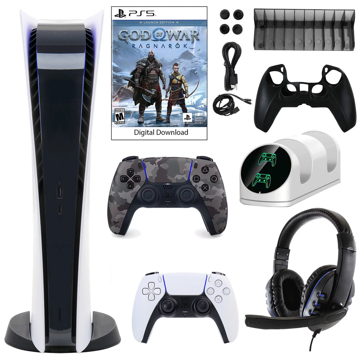 Digital PlayStation 5 Accessories Console Dualsense Camo with Controller Sony Extra GOW Kit Gray and