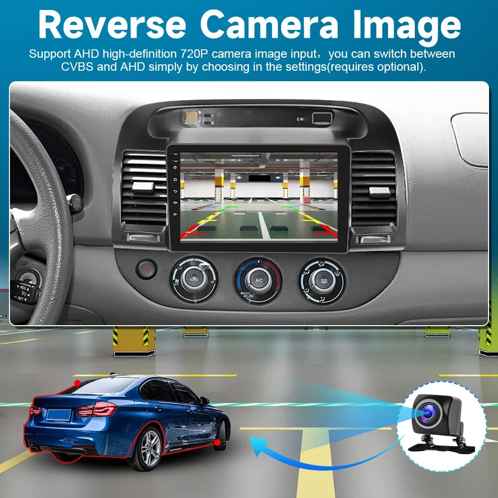 Car Wireless Bluetooth Carplay Auto Android 2+64G Stereo Podofo AHD Android 13 FM Camry WIFI Hifi, Radio Camera Toyota Touch GPS Backup Link 2000-2003 9'' for Screen Mirror