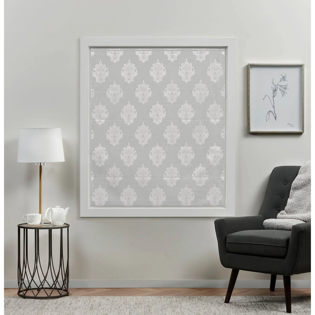 100% 34"x64", Marseilles Home Damask Silver Roman Blackout Exclusive Shade,