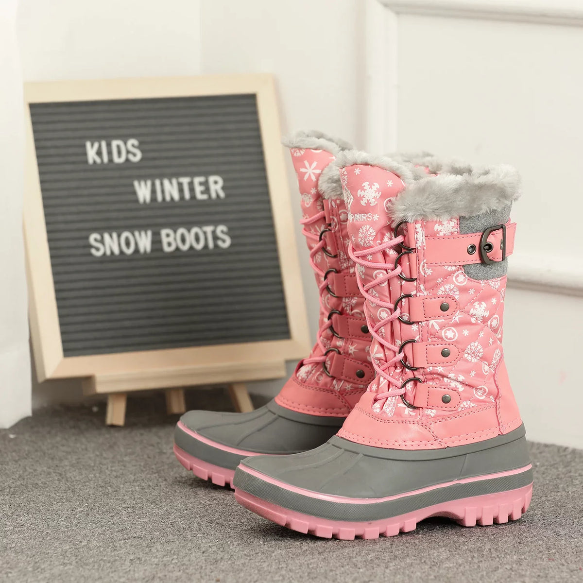 Snow Girls Ankle Pairs Lace PINK KRIVER-1 Waterproof Dream Winter Size Boys 12 Up Boots Warm Shoes Boots