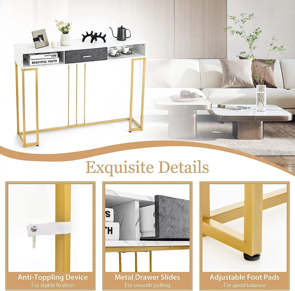 Table Room &amp; Living Entryway Pads Device with Kitchen NLTBONNIE Table Faux Ent Hallway Adjustable for Sofa with Foyer - Room Dining Anti-Toppling Foot &amp; Drawer Marble Console