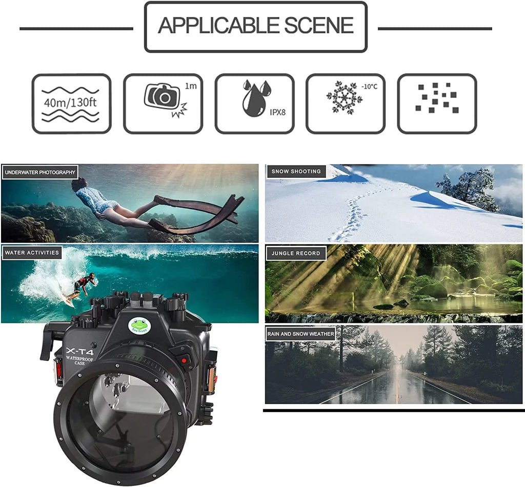 X-T4 for Scuba Seafrogs Flat Camera Port Case Waterproof Fujifilm w/Short Underwater Fuji [40M/130FT] Housing xt4