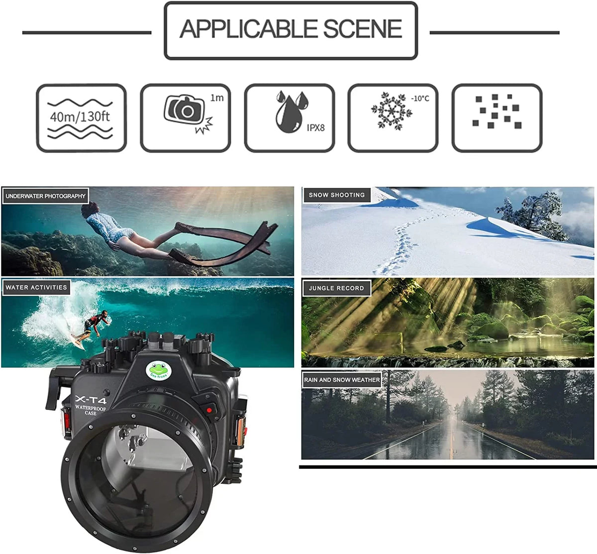 X-T4 for Scuba Seafrogs Flat Camera Port Case Waterproof Fujifilm w/Short Underwater Fuji [40M/130FT] Housing xt4