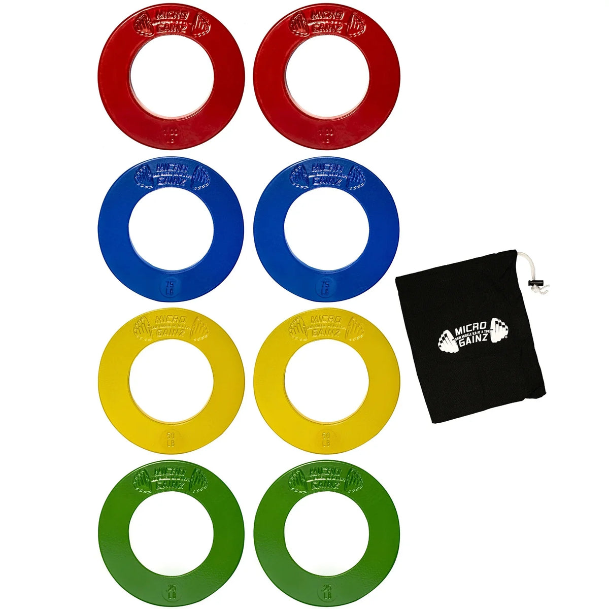Set Plate Multi-Color Calibrated Gainz Micro Bag- w/ Plates Made Barbells, Fractional Plate .25LB-.50LB-.75LB-1LB Olympic in Set) of (8 USA For Weight