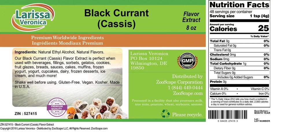 8 Currant Flavor Larissa Currant 527415) Extract, Veronica (Cassis) (Cassis), (Black oz, Zin: Black 2-Pack,