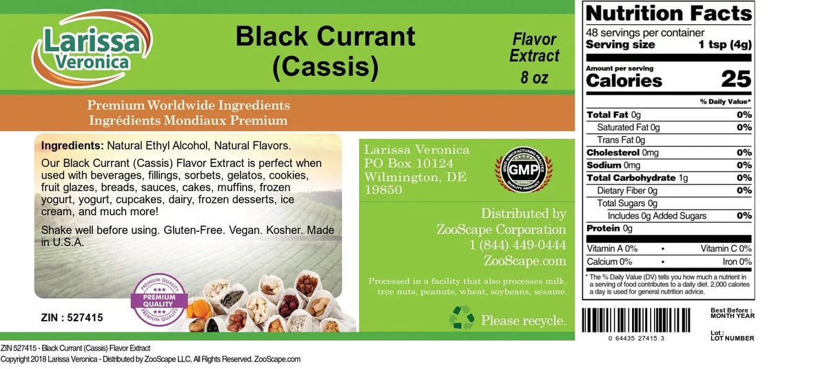8 Currant Flavor Larissa Currant 527415) Extract, Veronica (Cassis) (Cassis), (Black oz, Zin: Black 2-Pack,