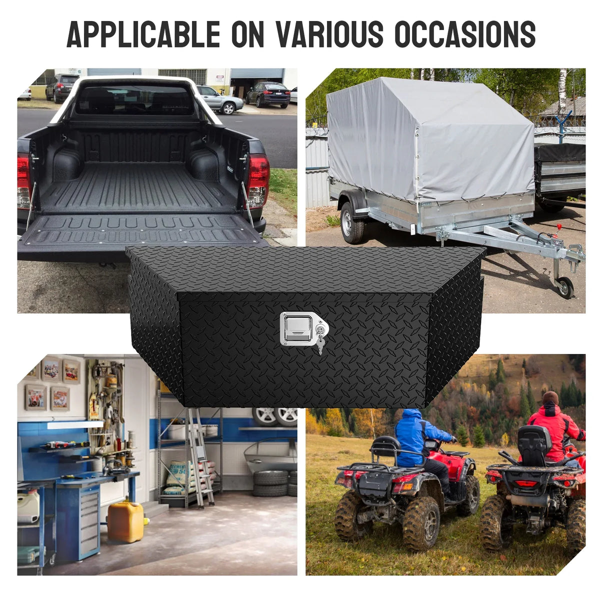 Truck Lock Plate Storage Trailer for Tongue Toolbox Black Aluminum & Trailer, Tool RV, Box Diamond Keys, Inch with 39 Pickup ATV, Organizer TUFFIOM Bed, Truck