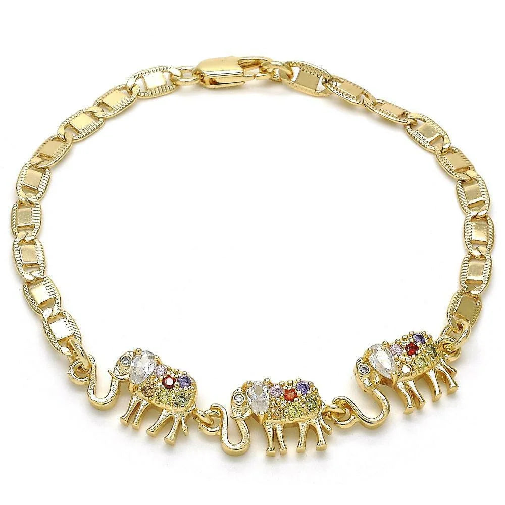 MARINER M213 W/ GOLD BRACELET PLATED WHITE 7" FLAT 14K 3 W/ & ELEPHANTS RED CZ