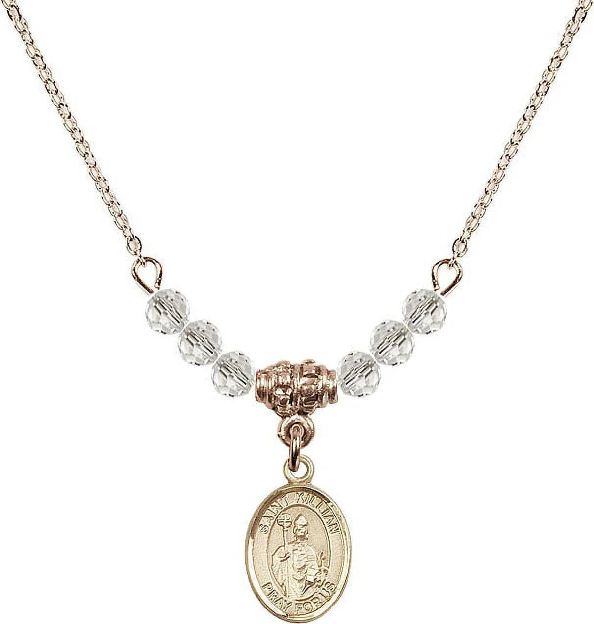 Saint Charm Birth and Month Stone Kilian Plated Gold Hamilton White Necklace April Beads with 4mm 18-Inch