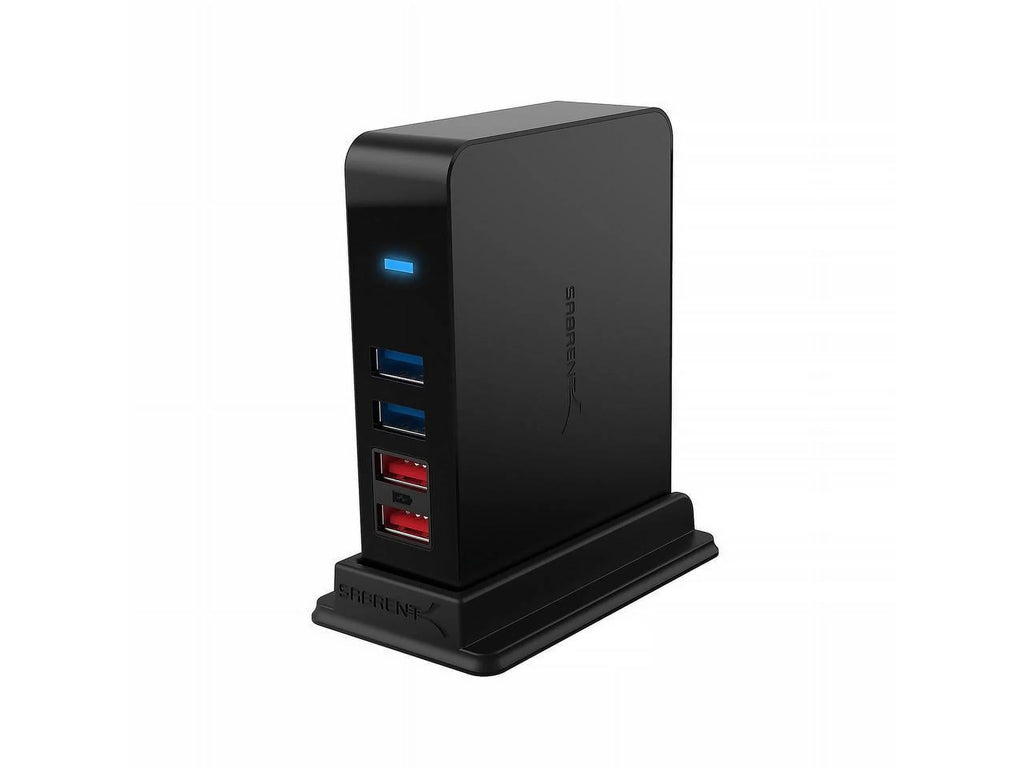 Ports + 3.0 Adapter 12V/4A [Black] Port SABRENT 2 Power (HB-U930) Charging USB 7 with HUB