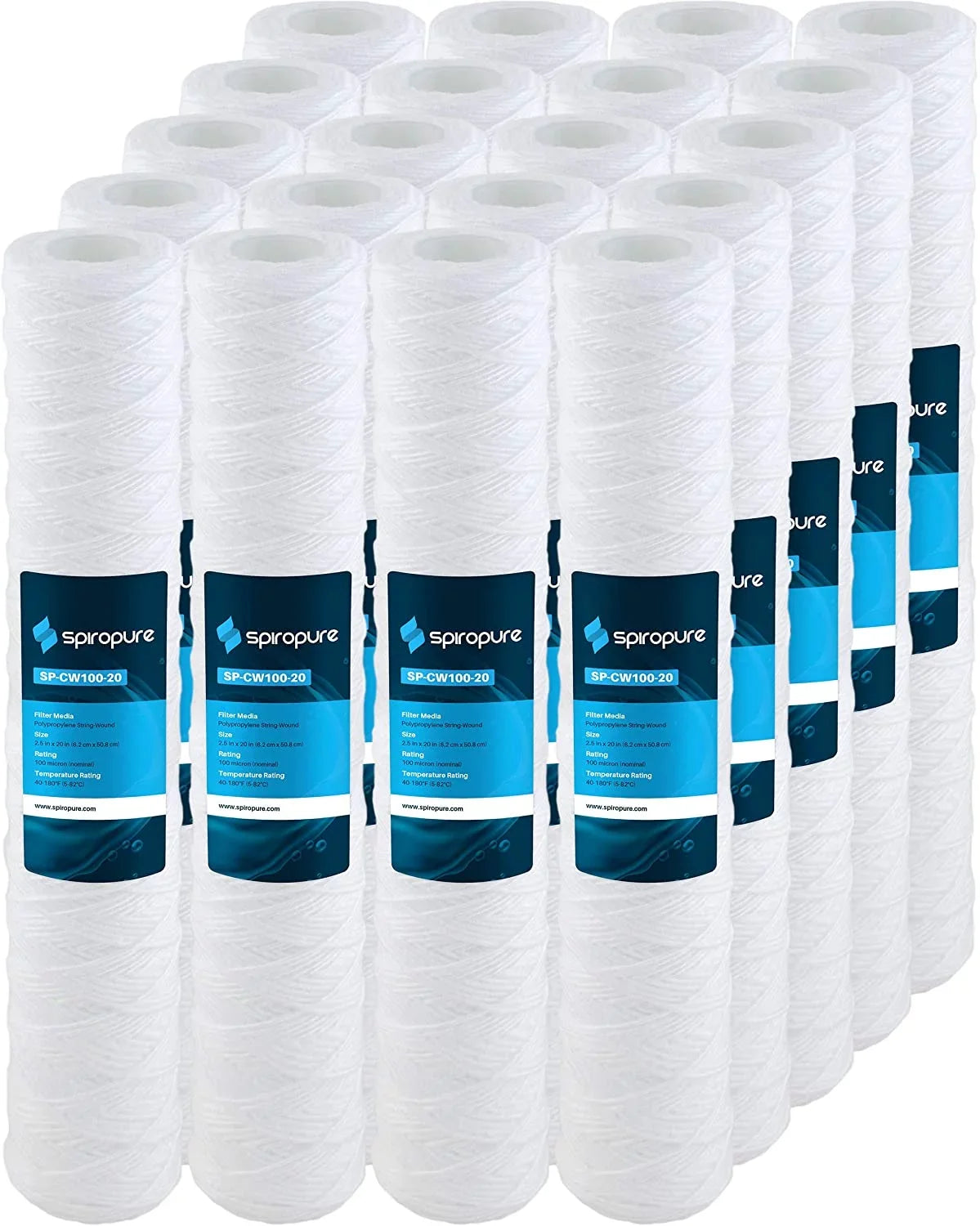 SpiroPure 20) Water of String-Wound SWC-25-20100 Filter Cartridge Micron SP-CW100-20 Polypropylene (Case Sediment 20x2.5 100