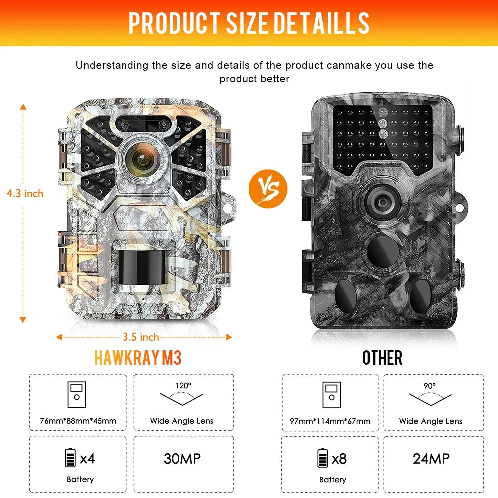 with Monitor 120° 2k Trail Game Infrared Night Monitoring, Waterproof Surveillance, Angle Camera, 30MP Lens with Farm Hunting Wildlife Vision Trail Camera Wide