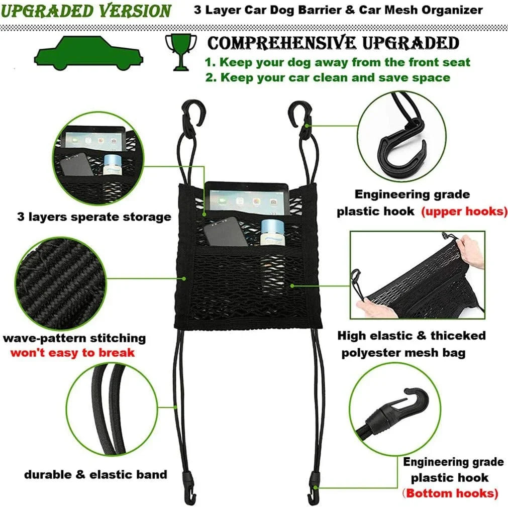 Car Stretchable with SUVs for Auto Barrier Storage Baby and Net DYKESON with Children, Barrier to Mesh Drive Pets Install,Safer 3 Organizer -Easy Safety Universal Layer(M) Pet Bag Dog Cars,