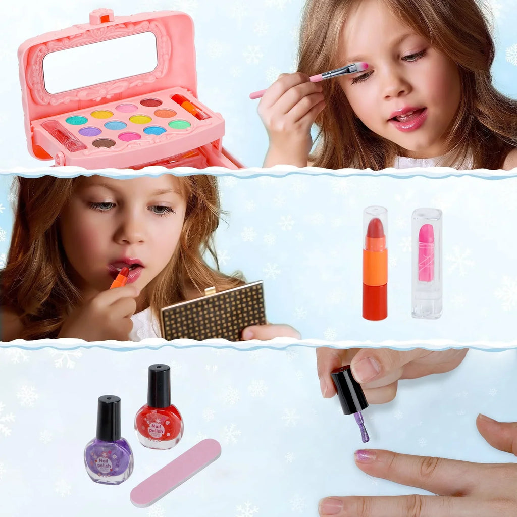 Frozen 3-12 Toys Cosmetic, & Makeup Kids Toddler for Washable Old & Safe Birthday Kit Year Set, Makeup Pcs Girl Girl Set Non-Toxic Gift Kids (Pink) for Real Makeup Girl Little 42 Christmas