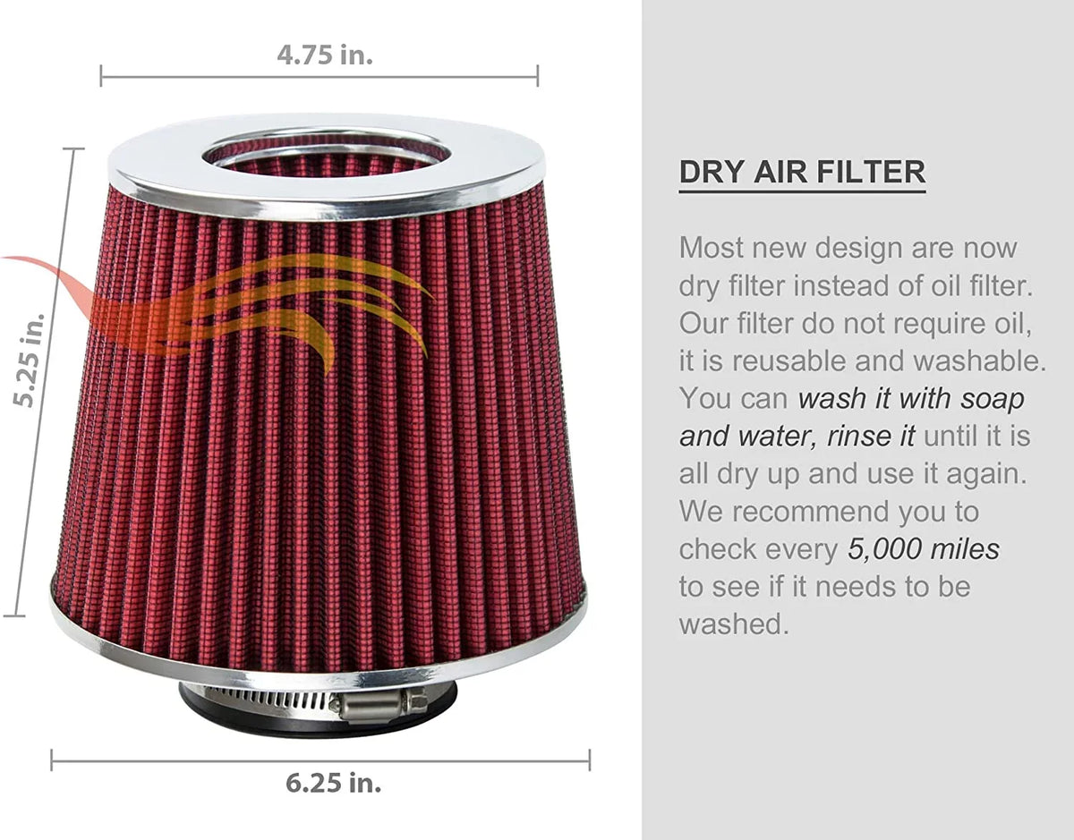 Rtunes Ram Air Intake + Racing For Short Lancer Compatible 2.0L 02-07 Mitsubishi Kit Combo Filter RED