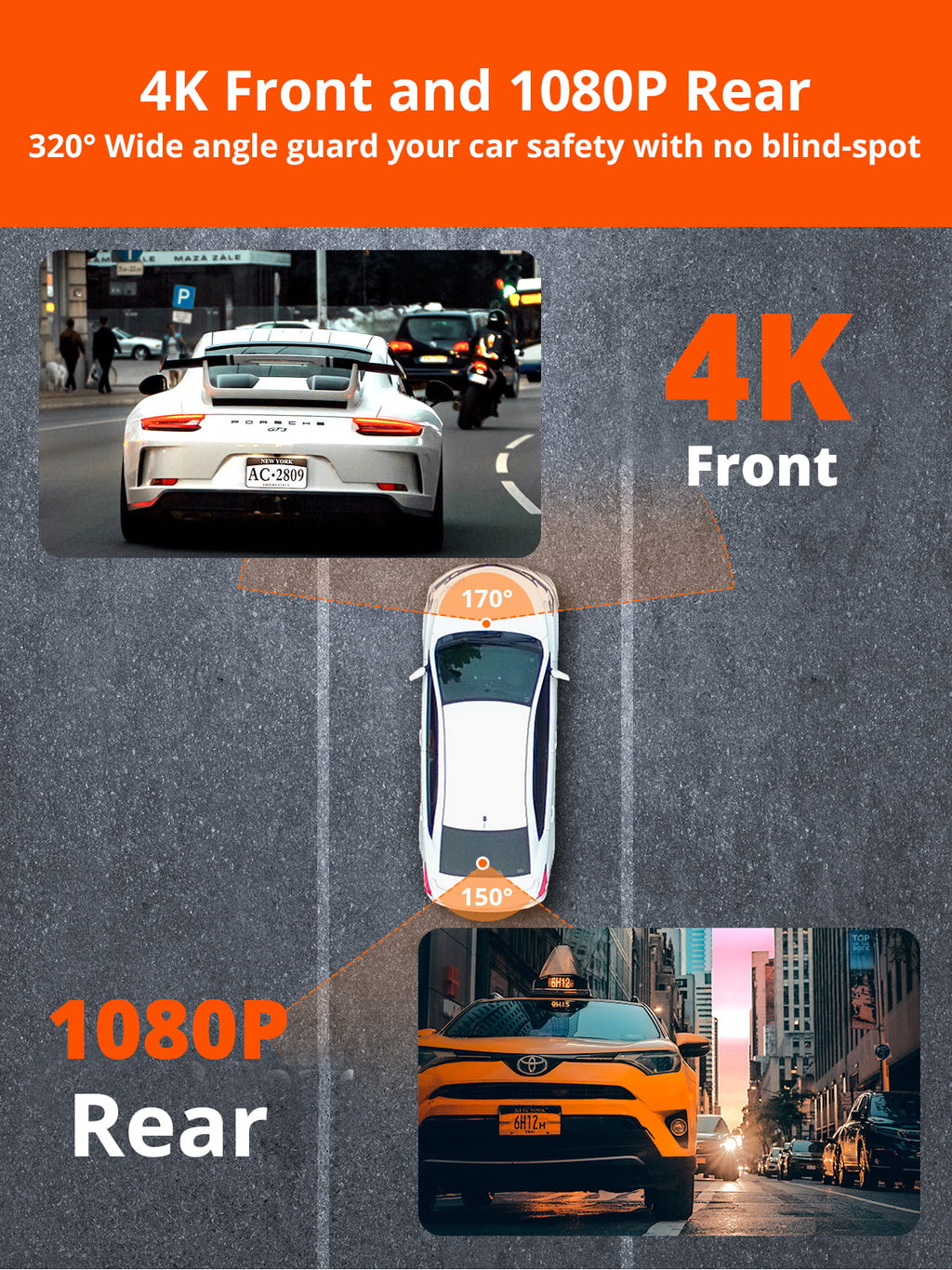 Rear 4K with Front Cam and Version] Dash Dual 256GB Vision 1080P Parking - Monitor, with Cam Cars, for Dash Pro Rear and Camera and D2 WiFi Supported[Upgraded Front Dashboard Kingslim Night Car 4K