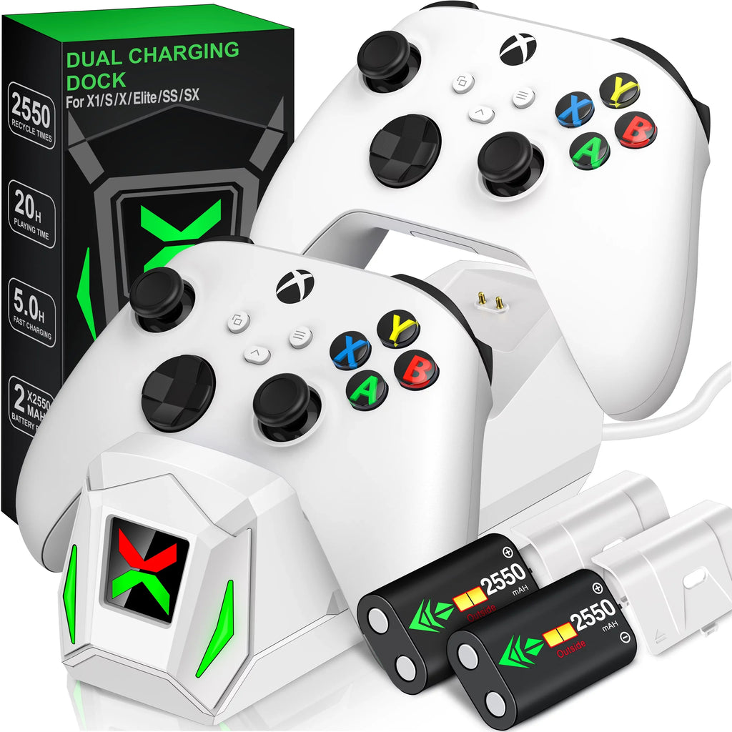 Accessories-White Controller 2x2550mAh Packs Dock Xbox Station Controller with Charger,Xbox Rechargeable Charging X|S One/Series Xbox Battery for