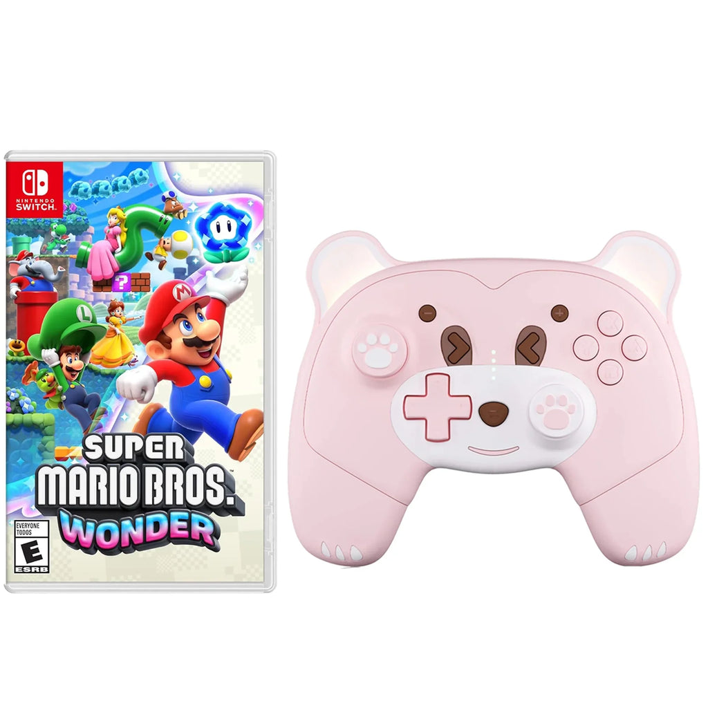 Programmable, Turbo, Mario Pink, Nintendo Controller Wonder Headphones Game with Disc Upgraded Switch Pro Jack, for Wakeup Switch/OLED/Lite Wireless Bros.™ Super and