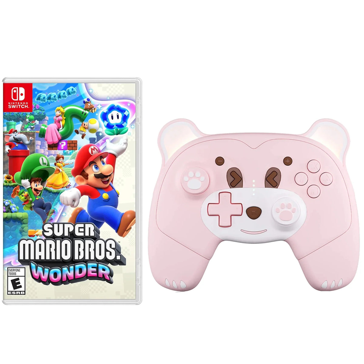 Programmable, Turbo, Mario Pink, Nintendo Controller Wonder Headphones Game with Disc Upgraded Switch Pro Jack, for Wakeup Switch/OLED/Lite Wireless Bros.™ Super and