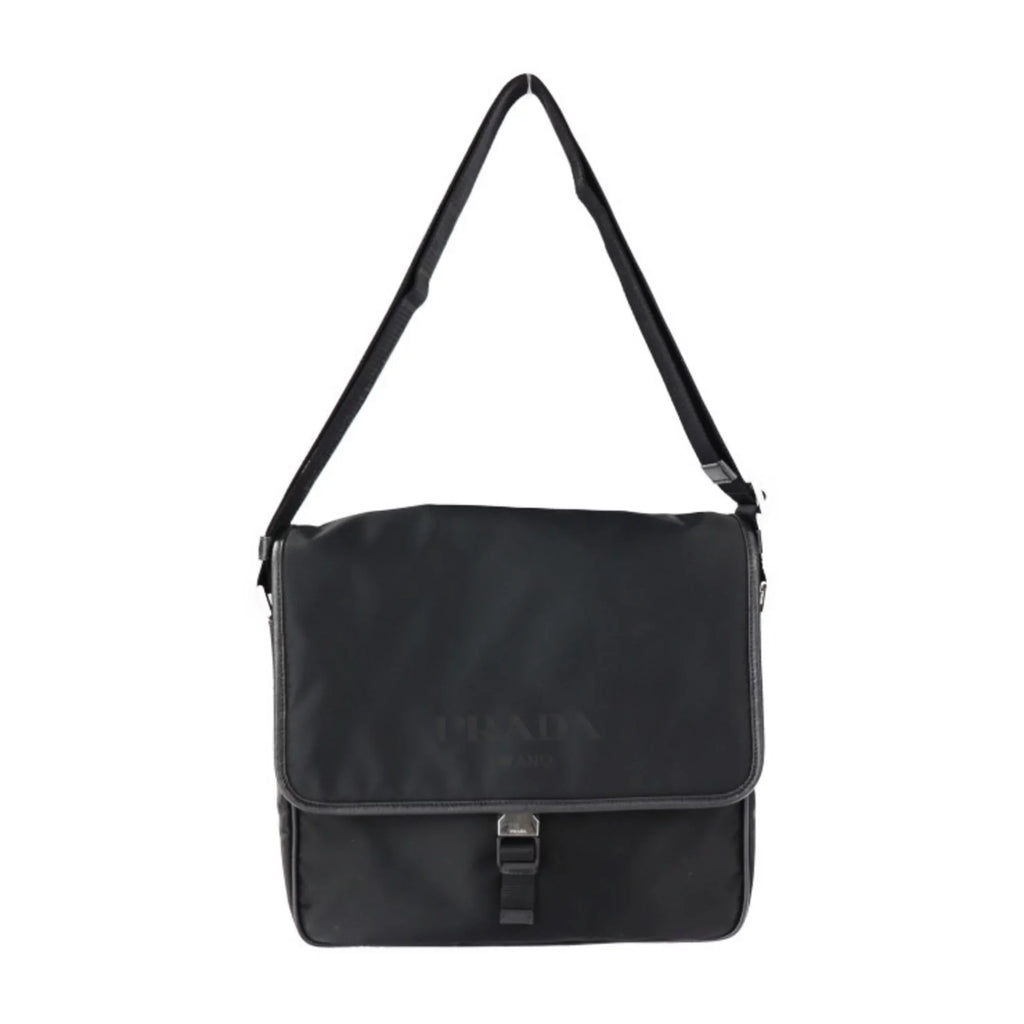 Prada Pre-Owned PRADA metal leather messenger logo (Good) triangle silver black bag 2VD951 mark shoulder fittings nylon