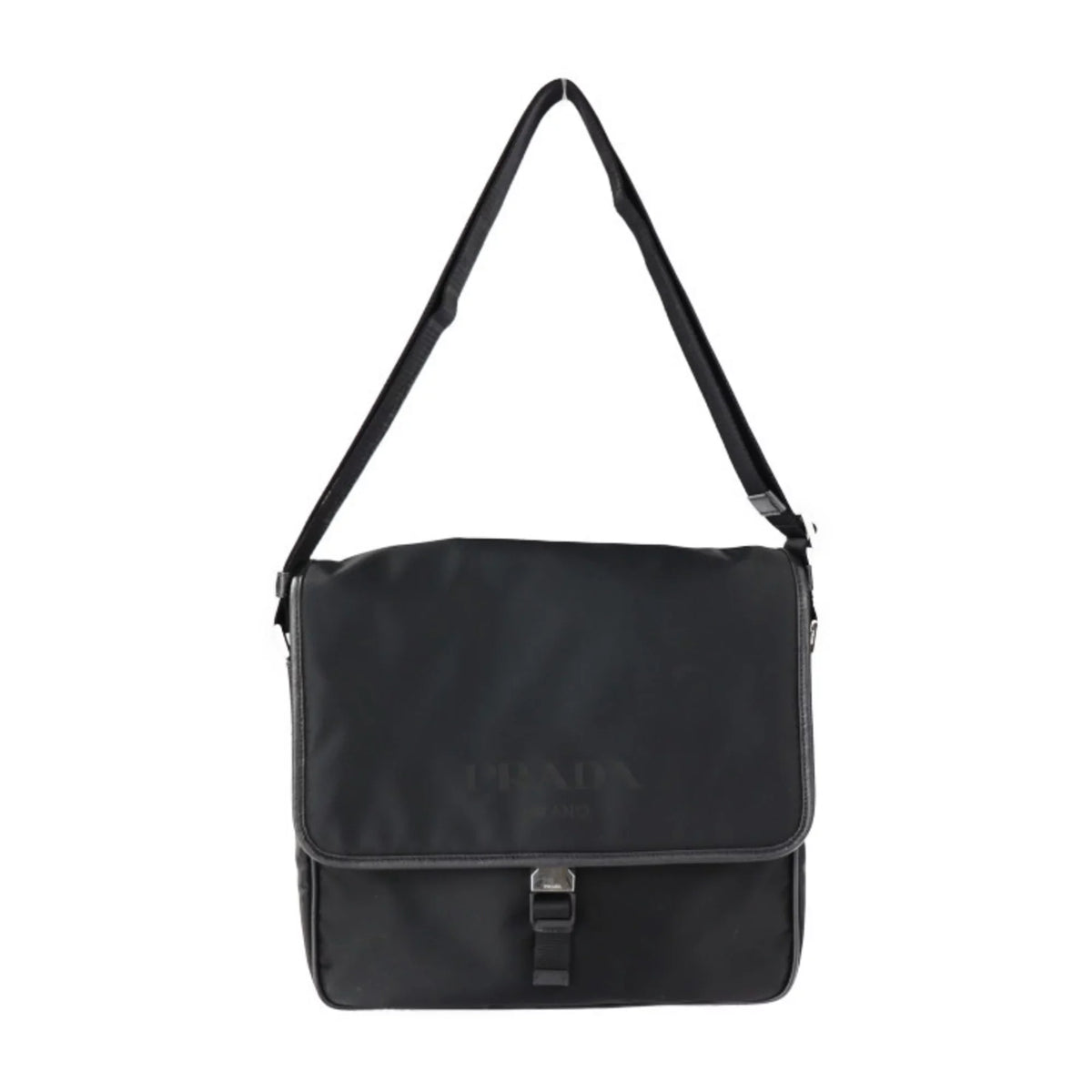 Prada Pre-Owned PRADA metal leather messenger logo (Good) triangle silver black bag 2VD951 mark shoulder fittings nylon