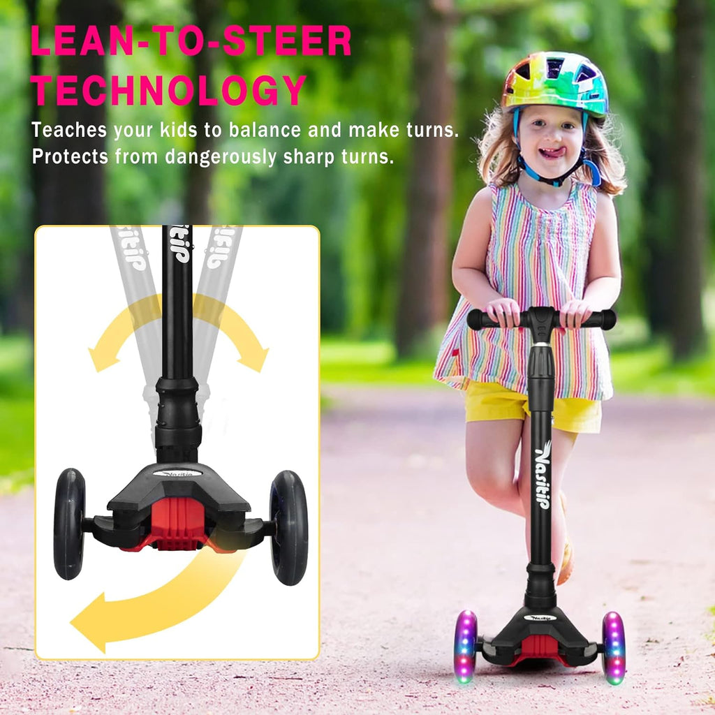 Adjustable Height, from Scooter Light with Wheels Bearing, Push to 3 Up 4 Boys 12 3 AEBC-9 Collapsible Scooter for Toddlers Girls Years Kids Portable Old(Black) Kick